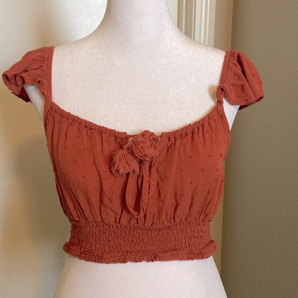 Lace eyelet, rust colored crop top - Sz L